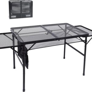 Nice C Grill Table, Folding Camping Table, Card Table Adjustable Height & Width, Mesh Bag, Side-Pocket Lightweight, Carry Handle for Outdoor, Picnic, Beach, Indoor 4.4FT All Mesh Top