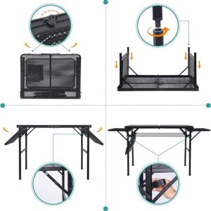Nice C Grill Table, Folding Camping Table, Card Table Adjustable Height & Width, Mesh Bag, Side-Pocket Lightweight, Carry Handle for Outdoor, Picnic, Beach, Indoor 4.4FT All Mesh Top